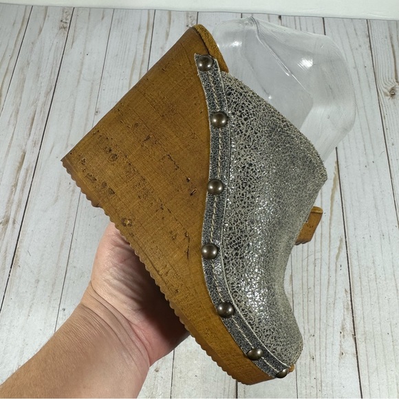 Sbbica Vintage Collection Metallic Silver Leather Mule Open Toe Wedge 39 - Picture 8 of 10